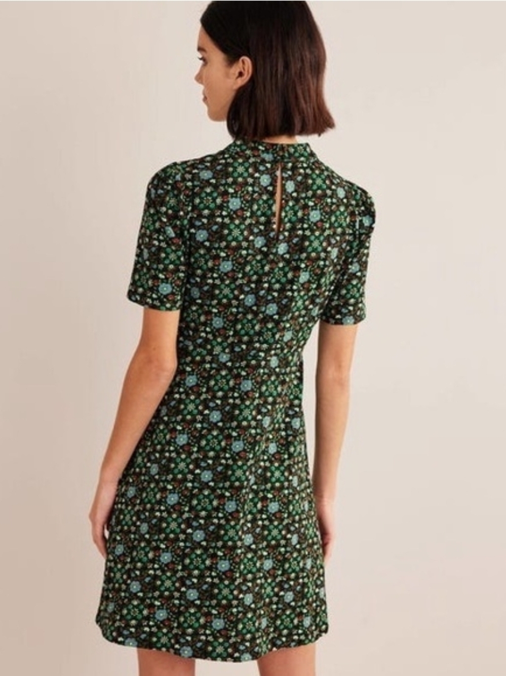Boden Green Floral Mock-Neck Mini Dress - Size 14L - Picture 2 of 11